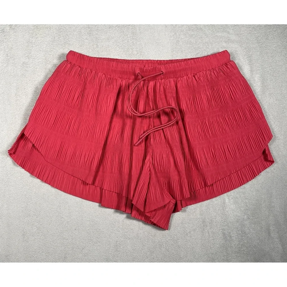 Free People‎ Movement Shirr Enough Shorts Women's M Pink/Black Drawstring Lined